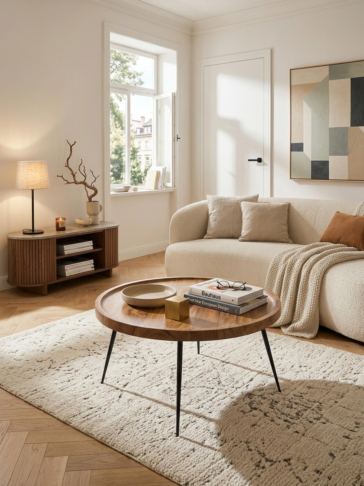 COUCHTISCH Industrial-Stil Rund, Holzplatte und Metallbeine, Handgefertigt, Pflegeleicht - Schwarz/Braun, Holz/Metall (75/75/39cm) - KADIMA DESIGN