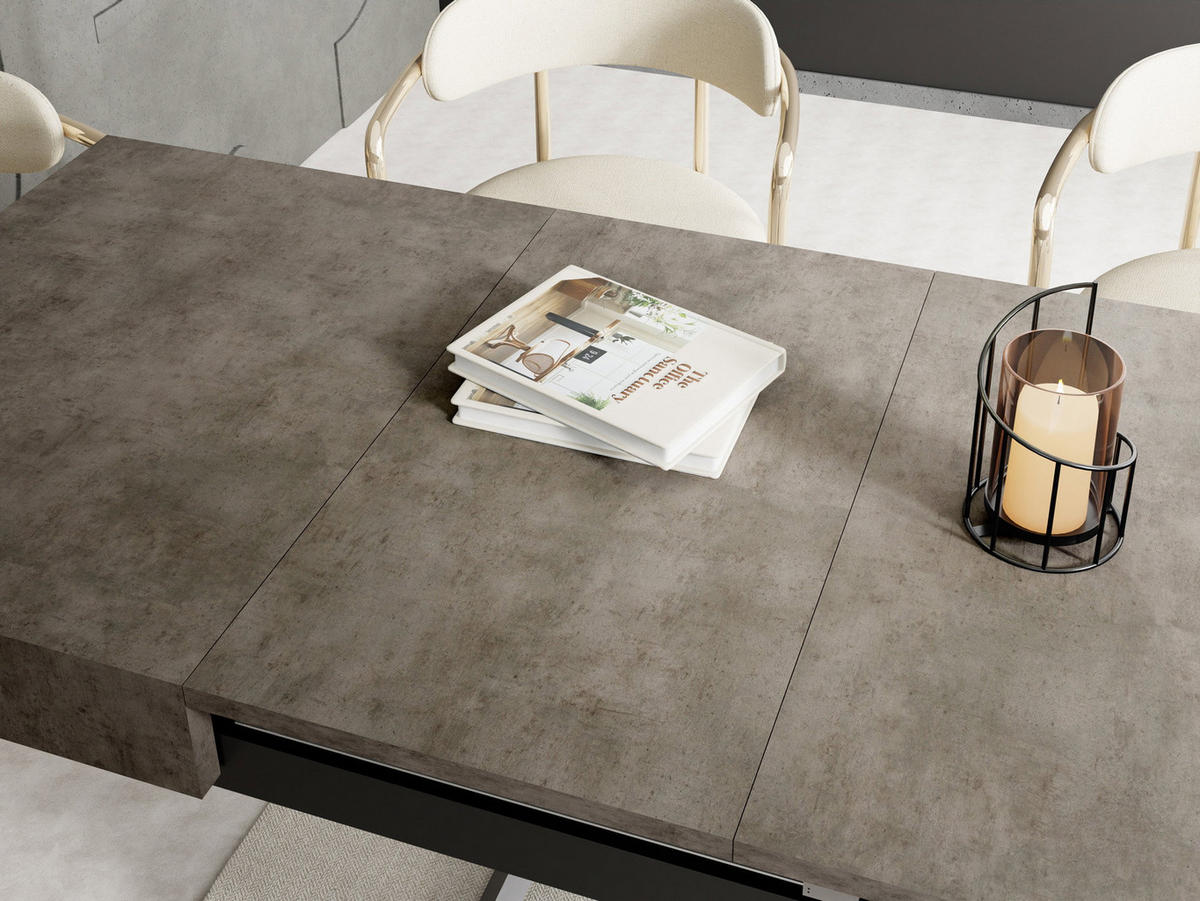 COUCHTISCH Cavetta X höhenverstellbar ausziehbar, Dunkelgrauer Chicago Beton 120-200/80/27-76 cm - Dunkelgrau/Schwarz, Holzwerkstoff/Metall (80/200/76cm) - WFL GROUP