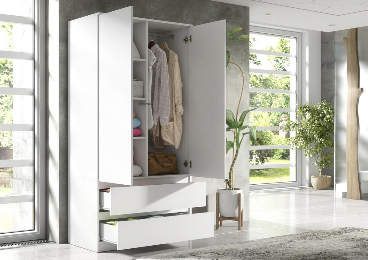 KLEIDERSCHRANK mit 2 Schubladen 90cm Anthrazit 180x90x50 cm - Anthrazit, Holzwerkstoff (90/180/50cm) - Mobelsta