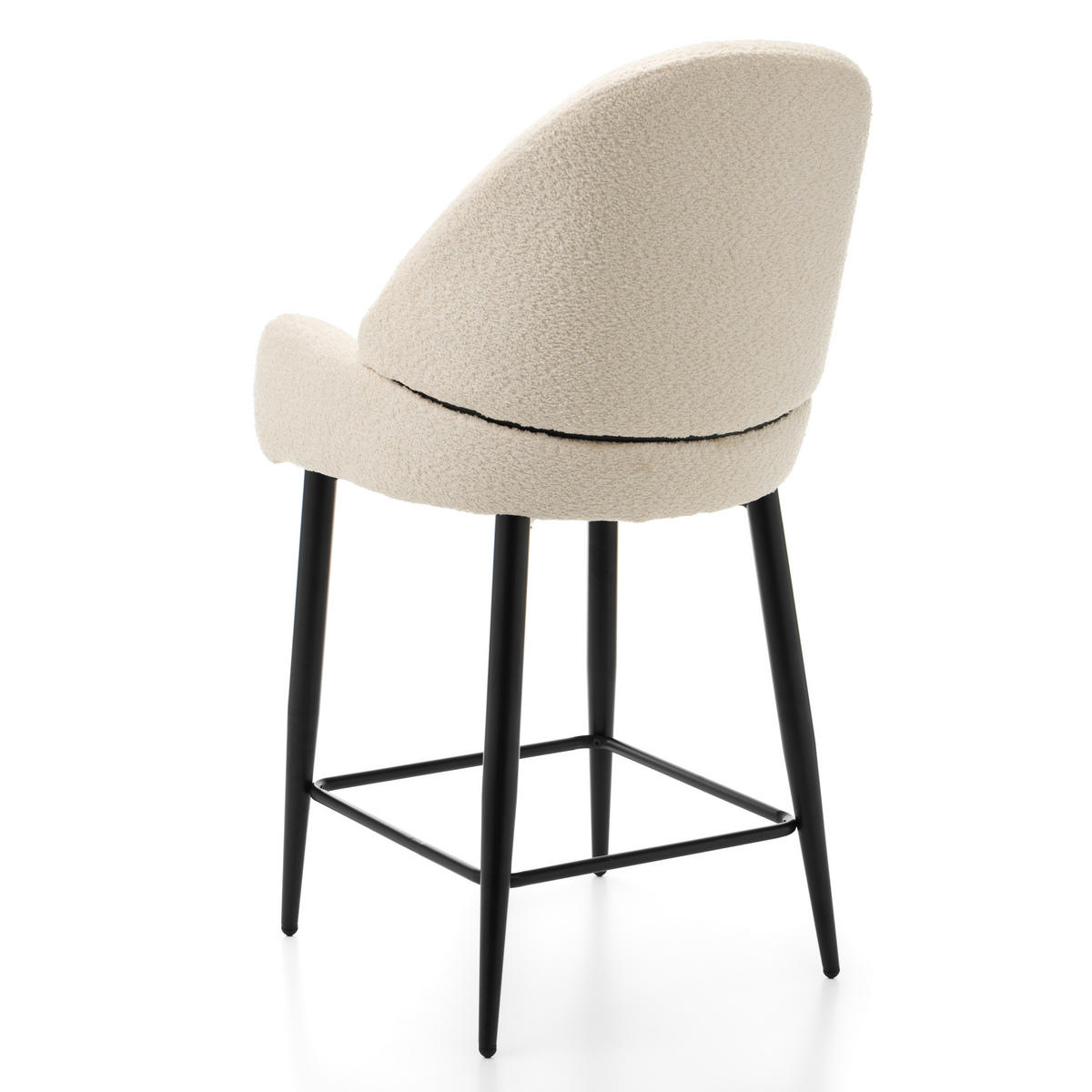 BARHOCKER BERGAMO gepolsterter mit Steppung - hellbeige - Boucle - Ecru/Schwarz, Textil/Metall (56/106/61cm) - NEW HOME