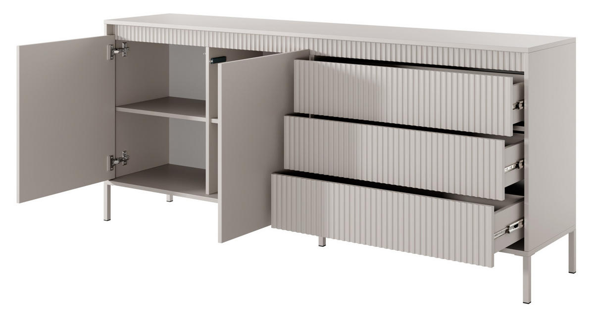 KOMMODE Beige mit Schubladen Santori, 187 cm, 2 Türen - Beige, Holz (187/81/40cm) - Emporius