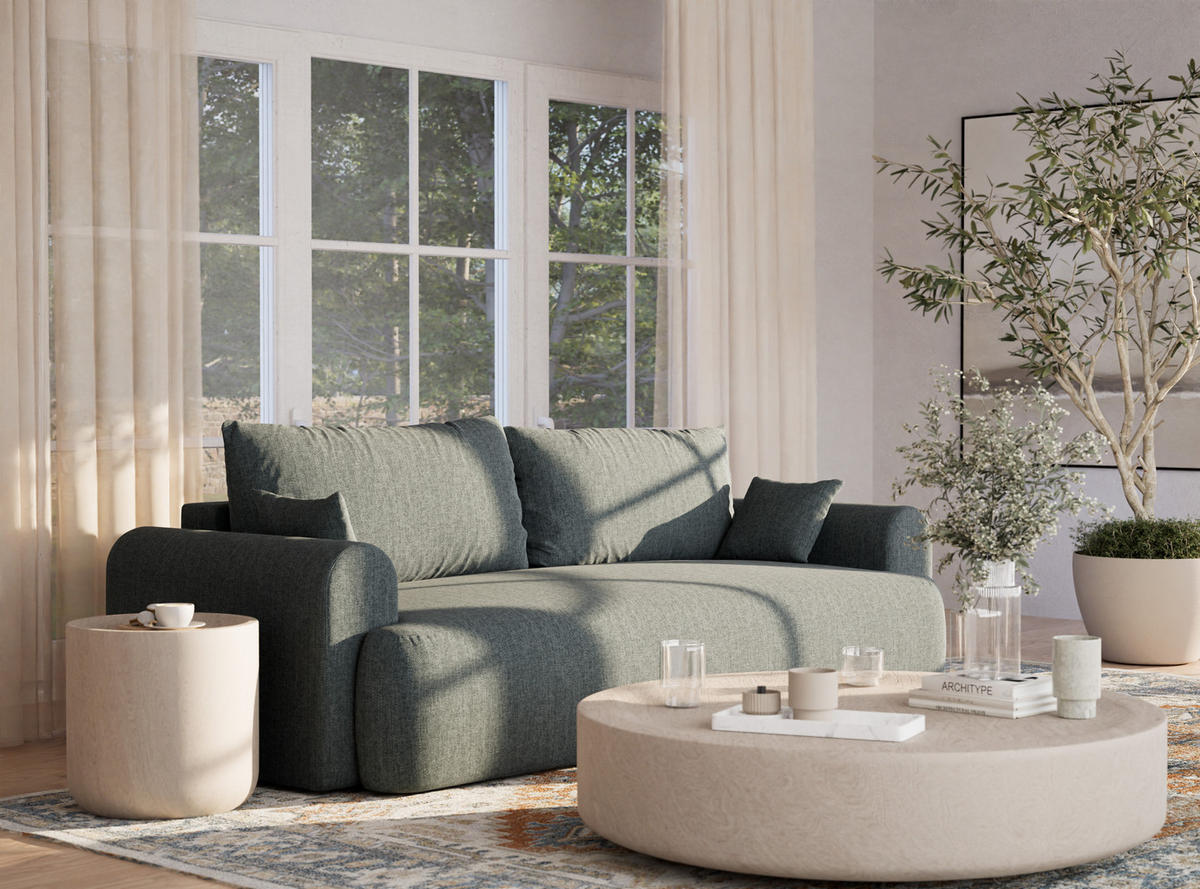 SOFA MIT SCHLAFFUNKTION Toluca Blau Webstoff - Blau/Schwarz, Holz/Holzwerkstoff (247/69/104cm) - Maison de Reve