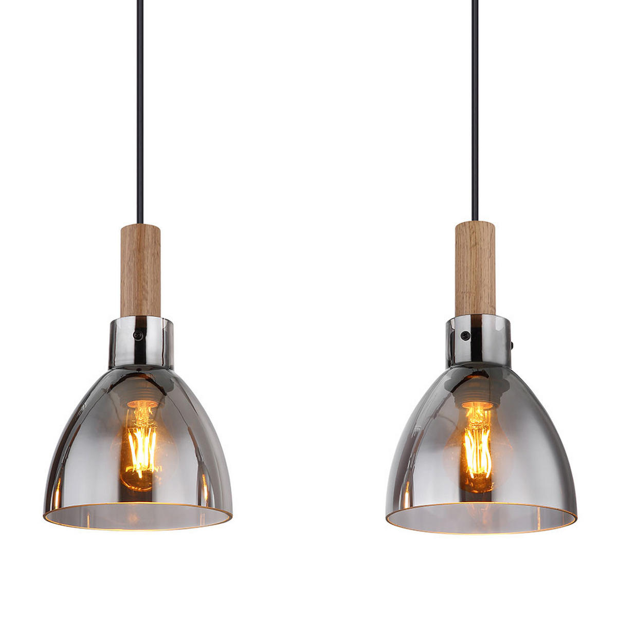 PENDELLEUCHTE Metall Rauchglas Schwarz - Schwarz, Glas (95/16/120cm) - Globo Lighting