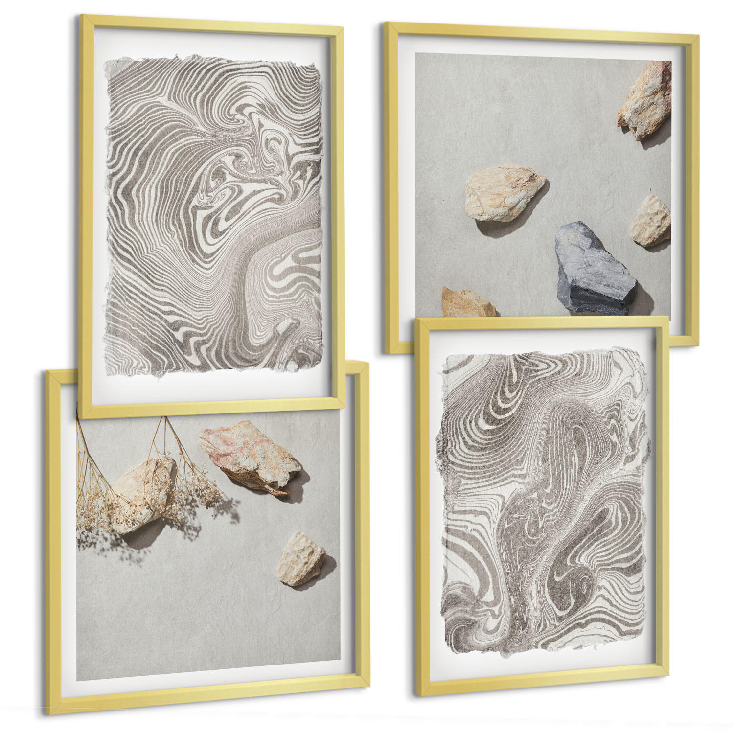 BILDER SET 4er Set - 50x50 cm & 40x60 cm Goldrahmen - Moderne abstrakte Formen - Goldfarben, Kunststoff (50/50cm) - TULUP