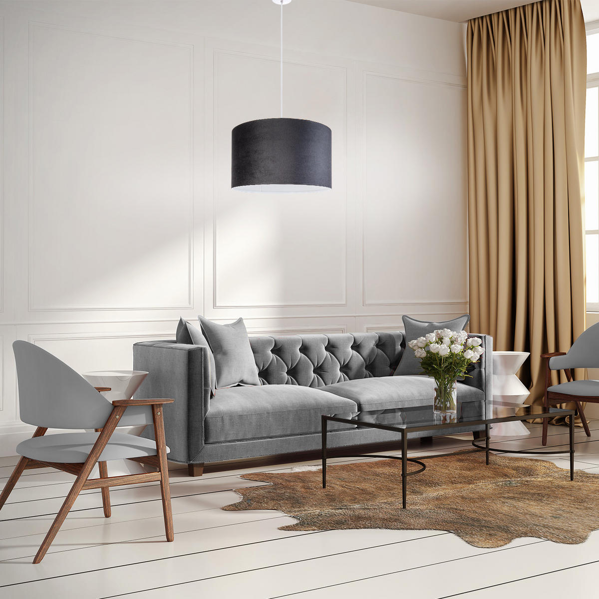 PENDELLEUCHTE Hugo Pd1 - Schwarz/Weiß, Metall (45.5/45.5/28cm) - Paco Home