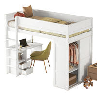 HOCHBETT mit Schreibtisch 90/200 cm in Weiß – mit Kleiderschrank und Schubladen - Weiß, Holz (90/200cm) - BEAOK