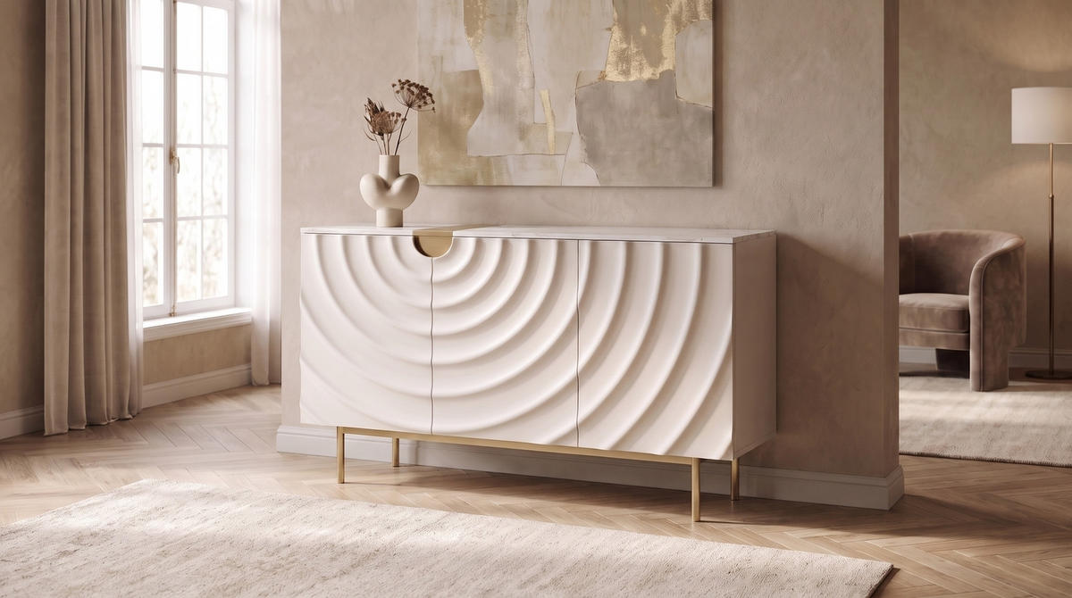 SIDEBOARD FREEDA Weiß Holz - Goldfarben/Weiß, Holz/Metall (140/200cm) - KAWOLA