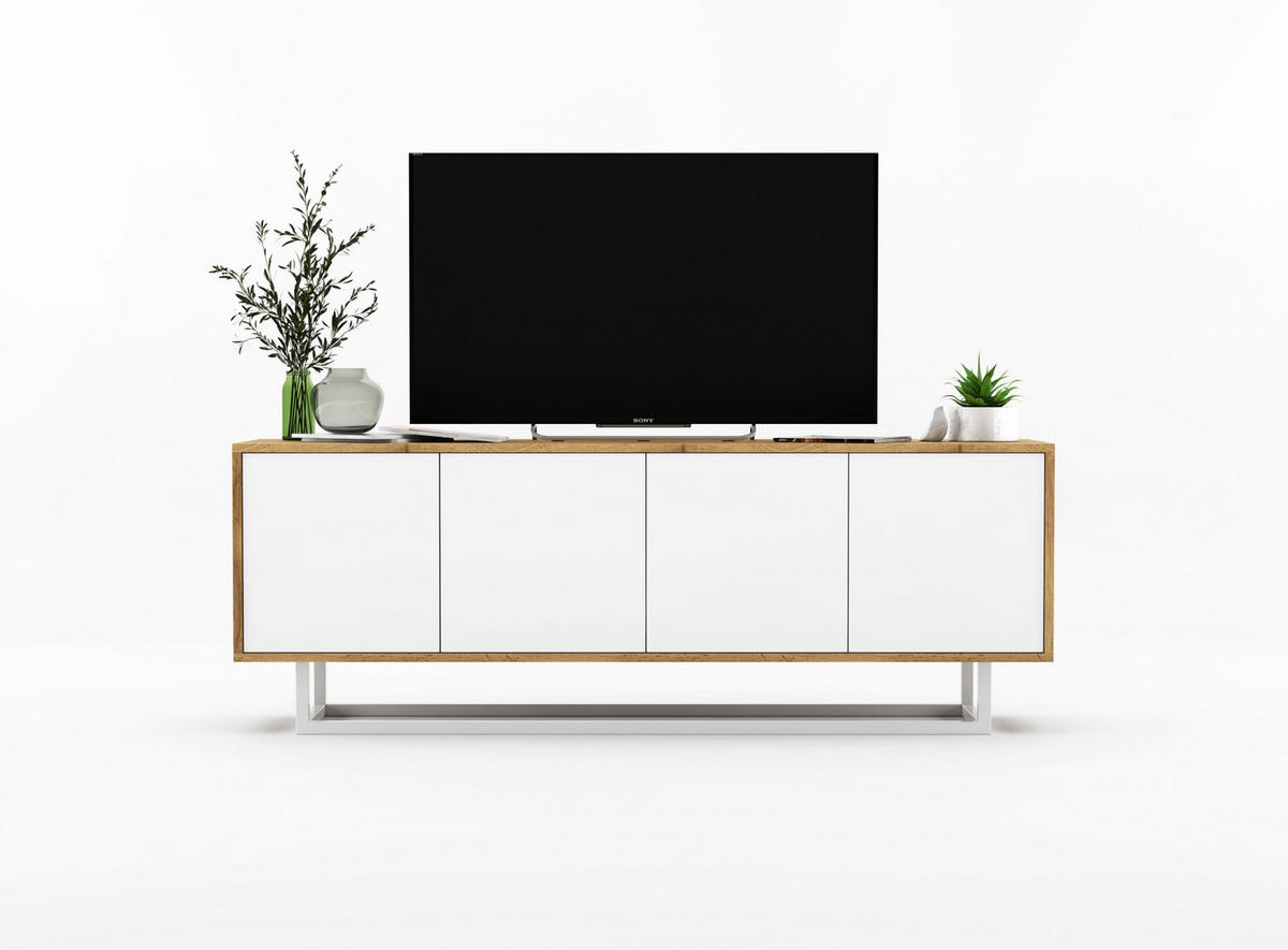 TV-SCHRANK Apollo2 Eiche wotan Weiß Matt 150/53/35 cm - Weiß, Holzwerkstoff/Metall (150/53/35cm) - Meble Lindner