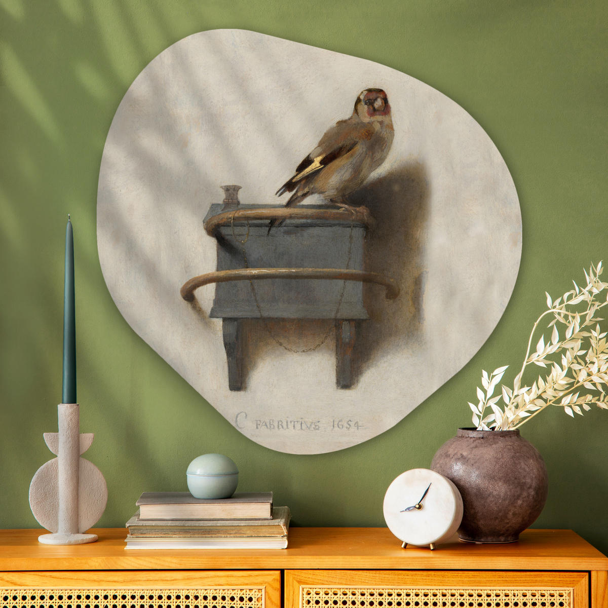 WANDBILD Stieglitz - Alter Meister - Carel Fabritius 90x90 cm - Grau, Kunststoff (90/90cm) - MuchoWow