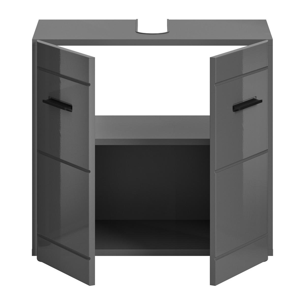 WASCHBECKENUNTERSCHRANK grau Hochglanz 60 cm mit Soft-Close - Schwarz/Grau, Holzwerkstoff/Kunststoff (60/56/34cm) - Inn.Furn