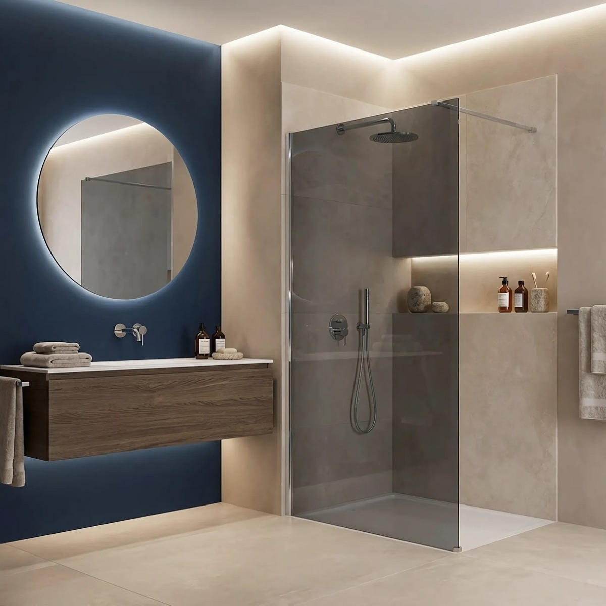 DUSCHWAND Rea Flexi Grey / Chrome 80 - Chromfarben, Glas (120/80/195cm) - REA