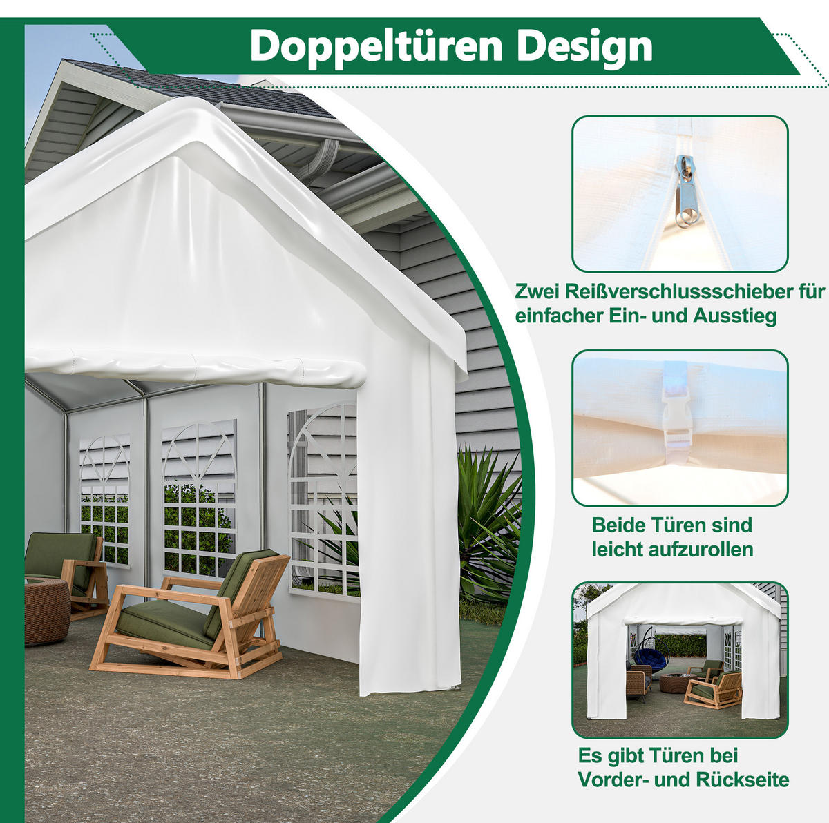 KLEINGARAGE aus PE Rattan, Eisen & wasserdichtem Stoff 3x6 m in Weiß - Weiß, Metall (299/283/598cm) - Modfu