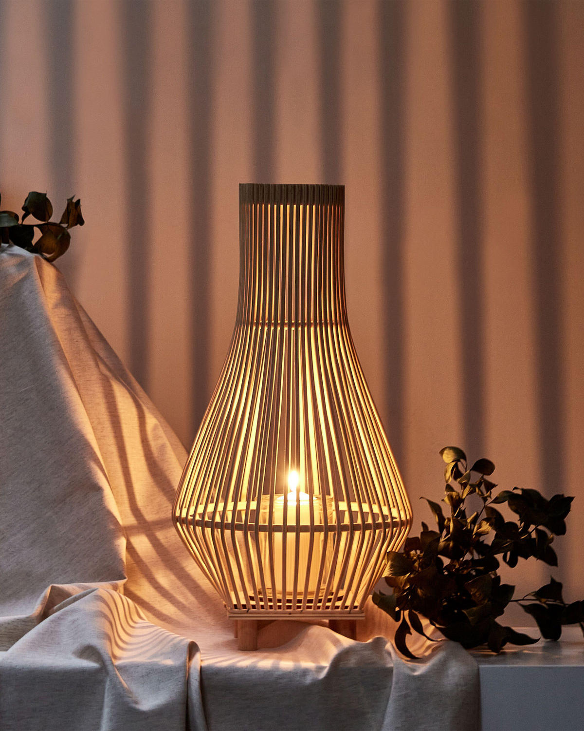 LATERNE Braun Leyte - Braun, Holz (30/58/30cm) - Beliani
