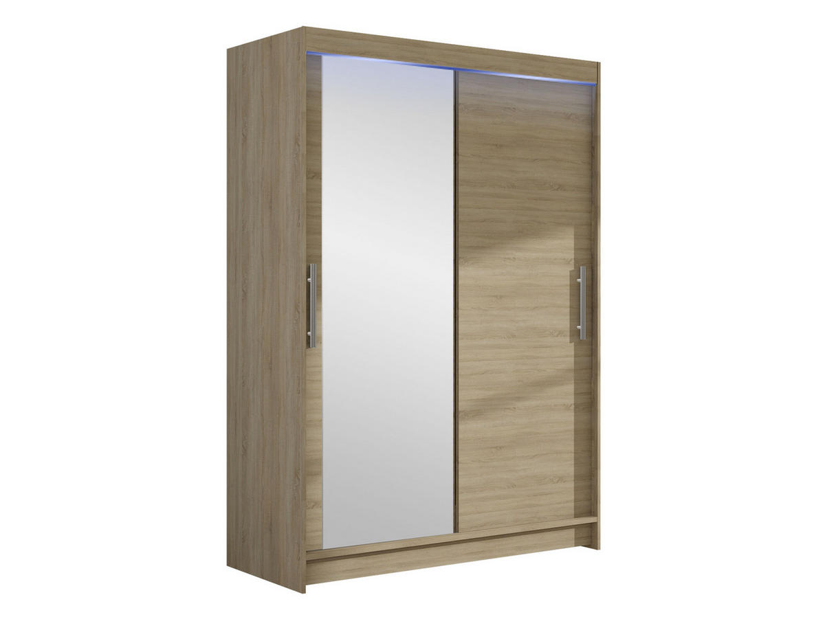 KLEIDERSCHRANK Miami VI, mit RGB LED Beleuchtung - Silberfarben/Sonoma Eiche, Holzwerkstoff/Kunststoff (120/200/58cm) - MIRJAN24