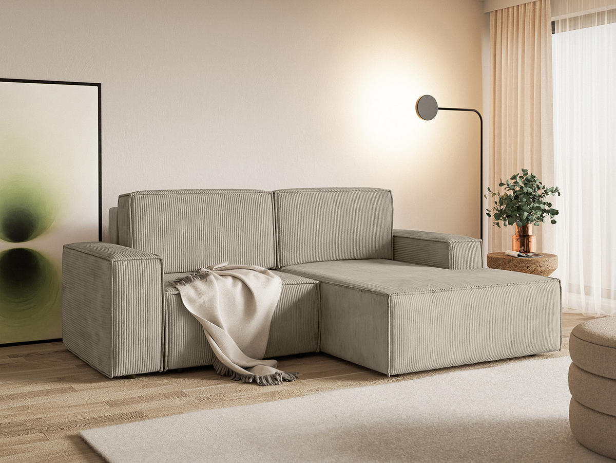ECKSOFA KOKKO MINI mit Schlaffunktion, Beige - Beige, Textil (240/167cm) - Fedve