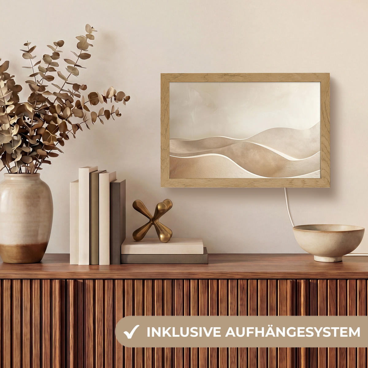 TISCHLEUCHTE Beige - Natur - Abstrakt - Modern 30x20 cm - Champagner, Holzwerkstoff (8/30/20cm) - OnlyWow