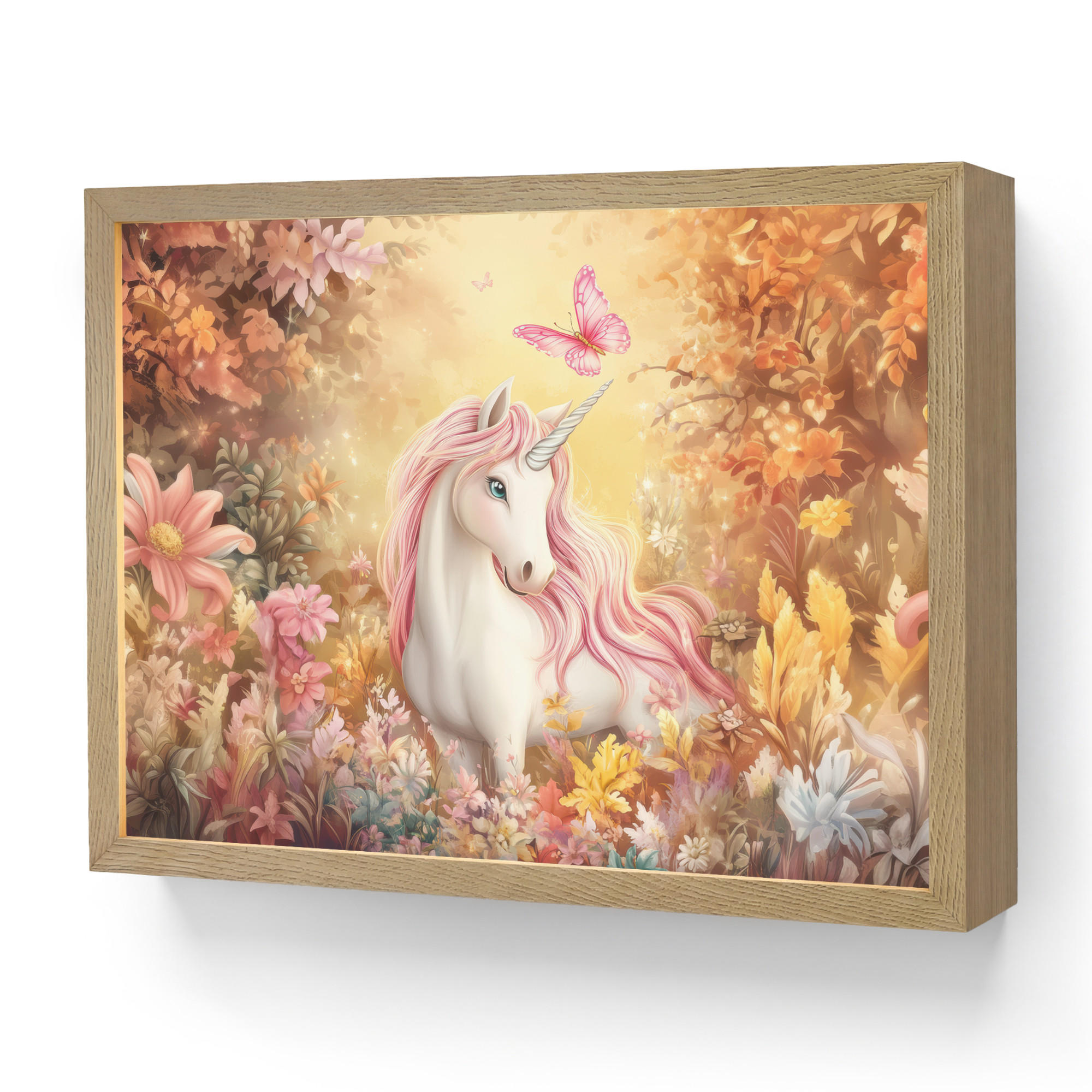 NACHTTISCHLAMPE MIT AKKU Einhorn - Blumen - Schmetterling - Rosa 40x30 cm - Beige, Holzwerkstoff (8/40/30cm) - OnlyWow