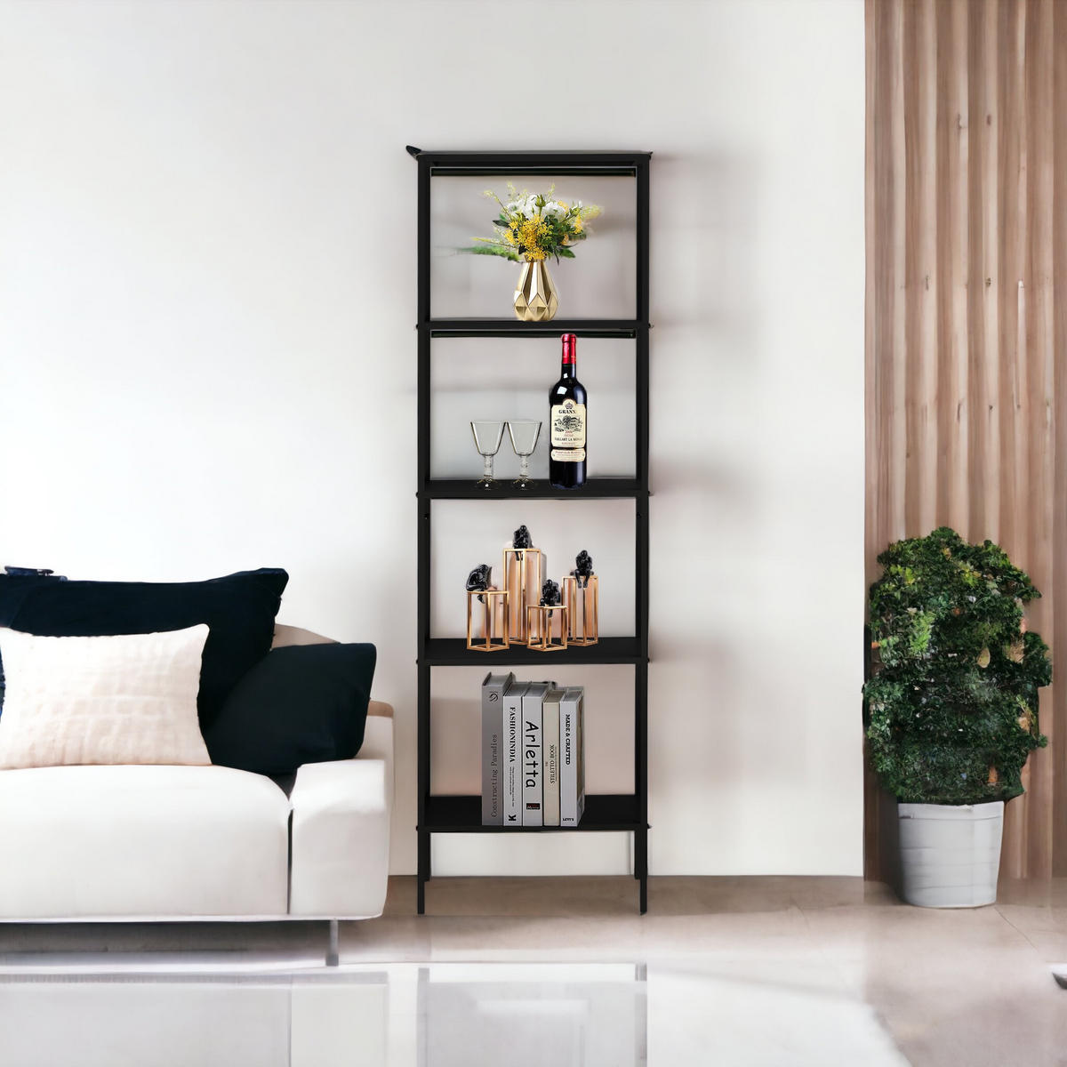 STANDREGAL Schwarz Schmal Metall mit 5 Ebenen 170x50x35 cm Stehend - Schwarz, Metall (51/170/36cm) - DanDiBo