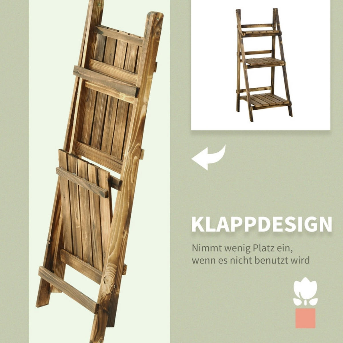 PFLANZENSTÄNDER 3-Etagen , klappbarer 93 cm , Dunkelbraun - Braun, Holz (37/93/40cm) - Kaket