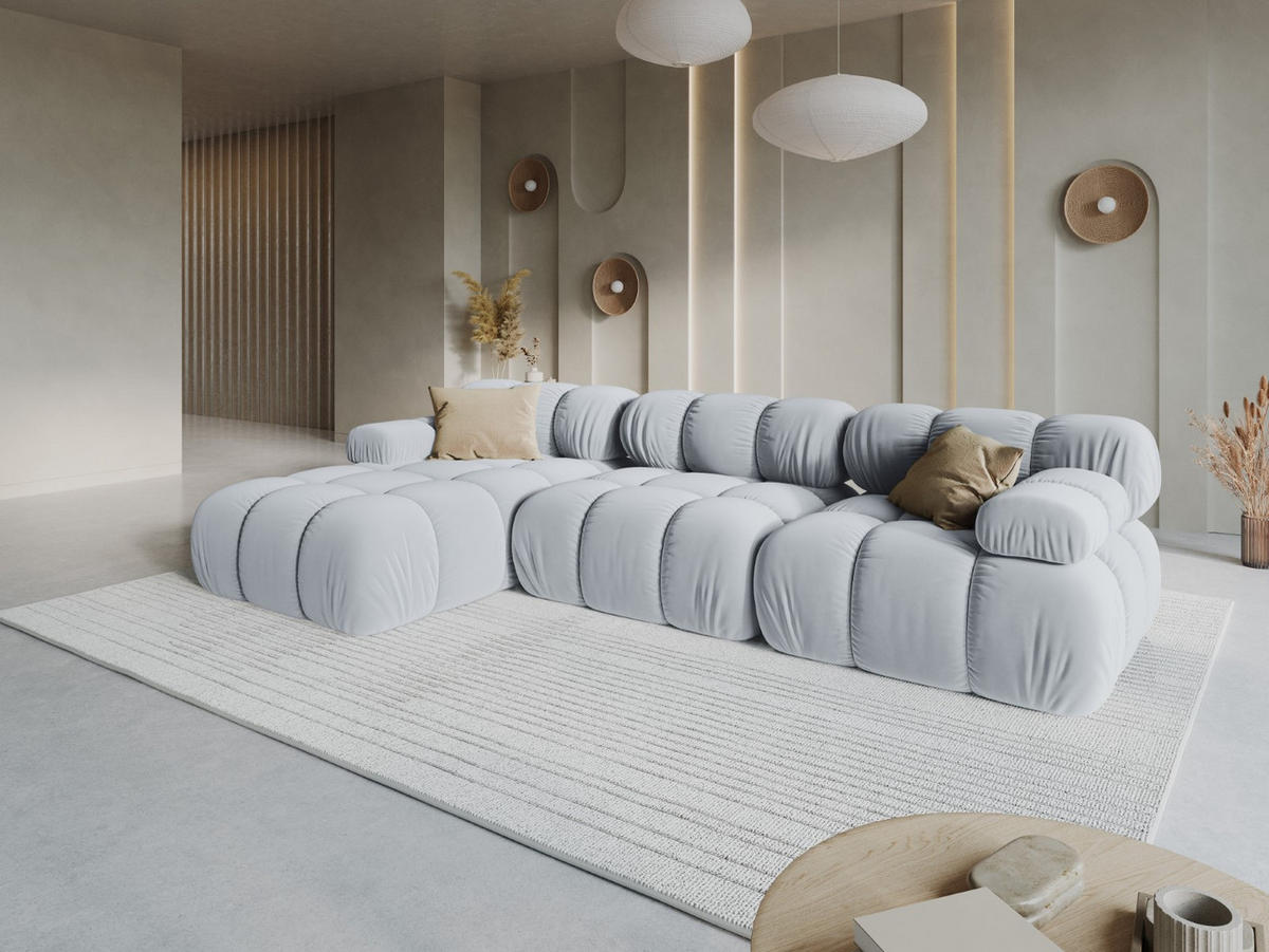 MODULARES-ECKSOFA links Bellis aus Samt hellblau 4 Sitzplätze - Hellblau, Textil (122/285cm) - Micadoni