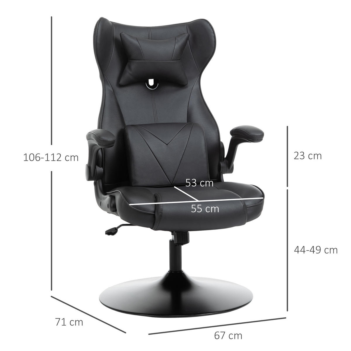 GAMING Stuhl, Drehstuhl, Schwarz - Schwarz, Leder (71/112/67cm) - Vinsetto