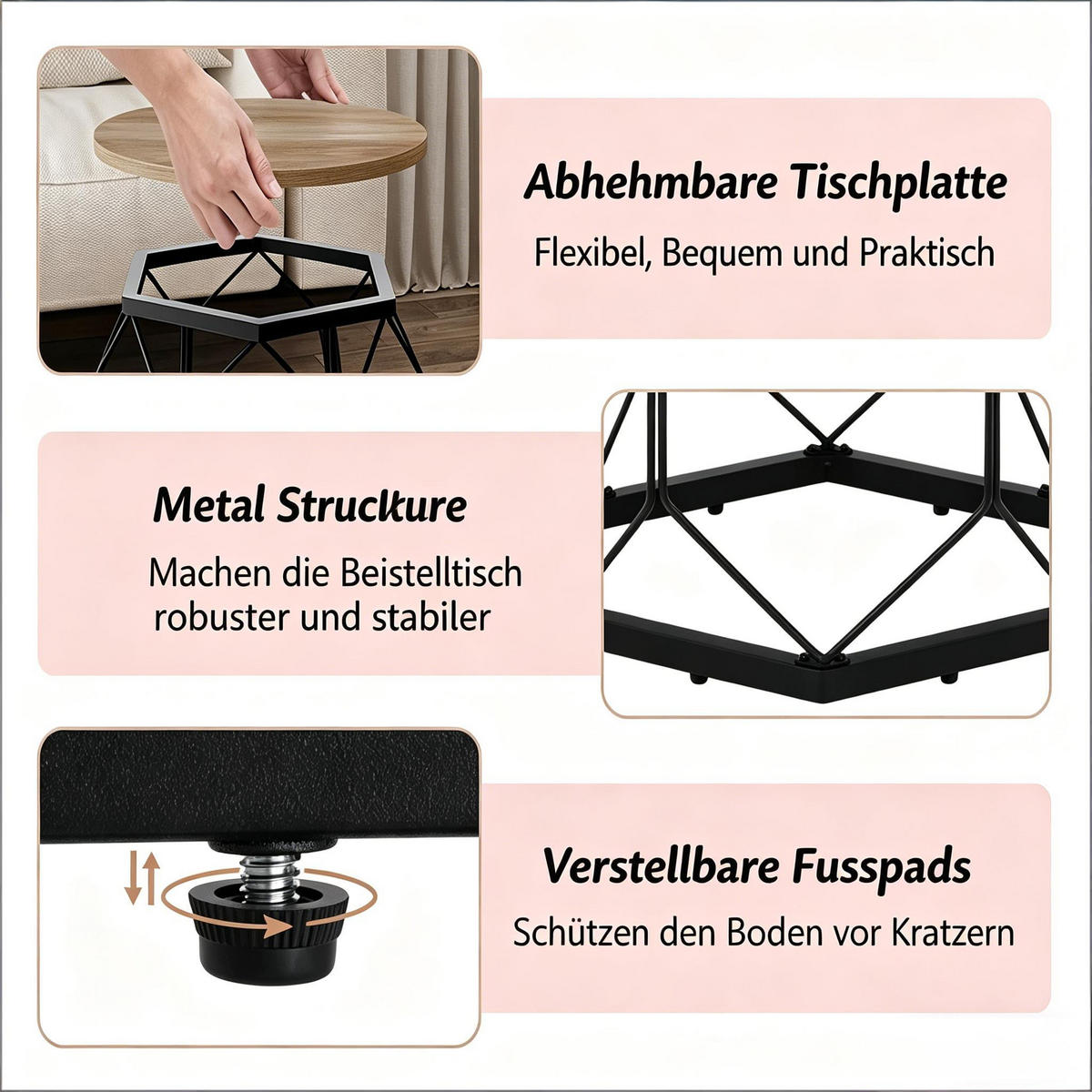 COUCHTISCH 2er-Set Grey Wood 50/50/45 cm - Grau, Metall (50/50/45cm) - PANGIVO