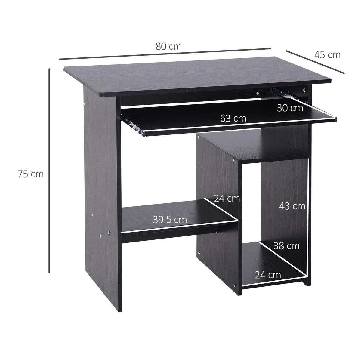 BÜROTISCH Schwarz 1 Stück - Schwarz, Holzwerkstoff (45/80/75cm) - GiPP