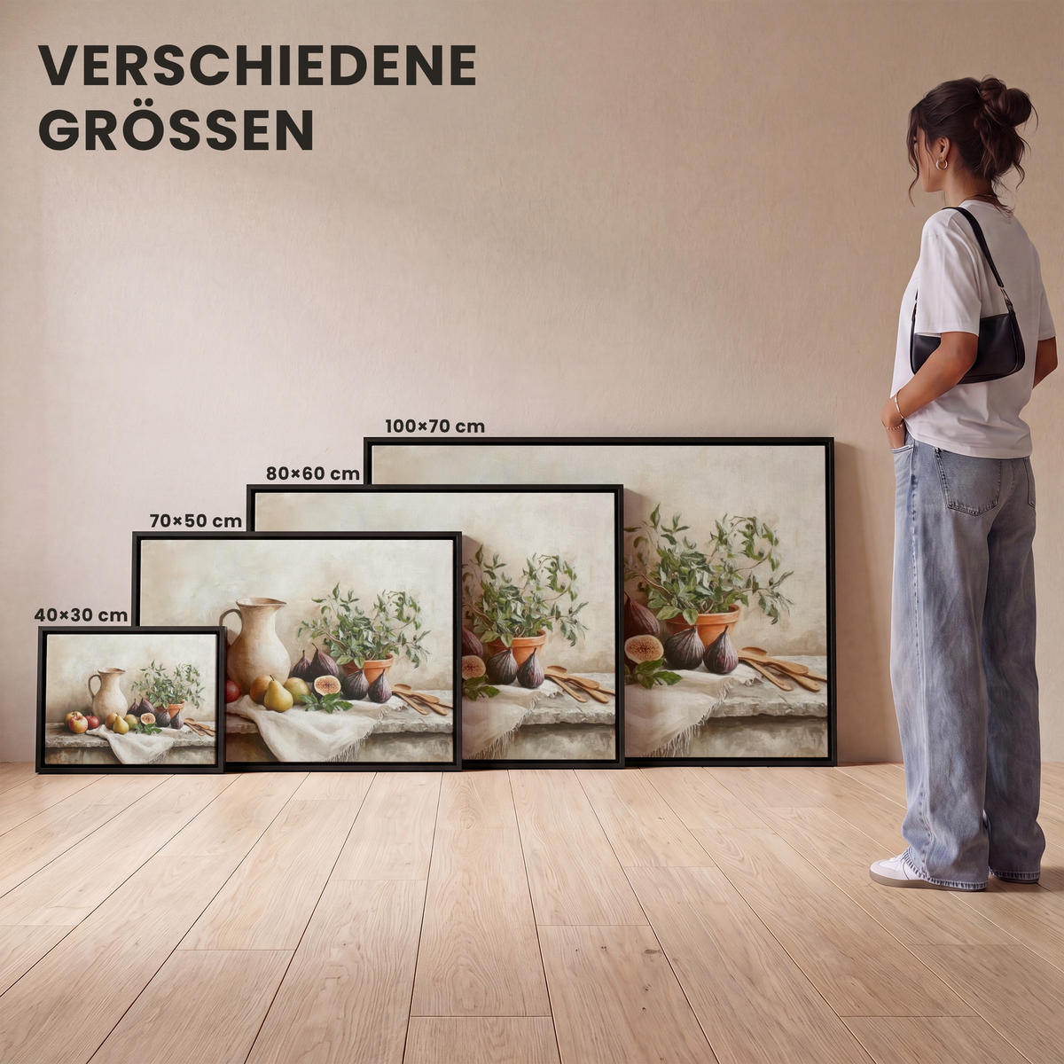 LEINWAND Bilder mit Rahmen - Obst - Kräuter - Ländlich - 80x60 - Naturfarben, Textil (80/60cm) - MuchoWow