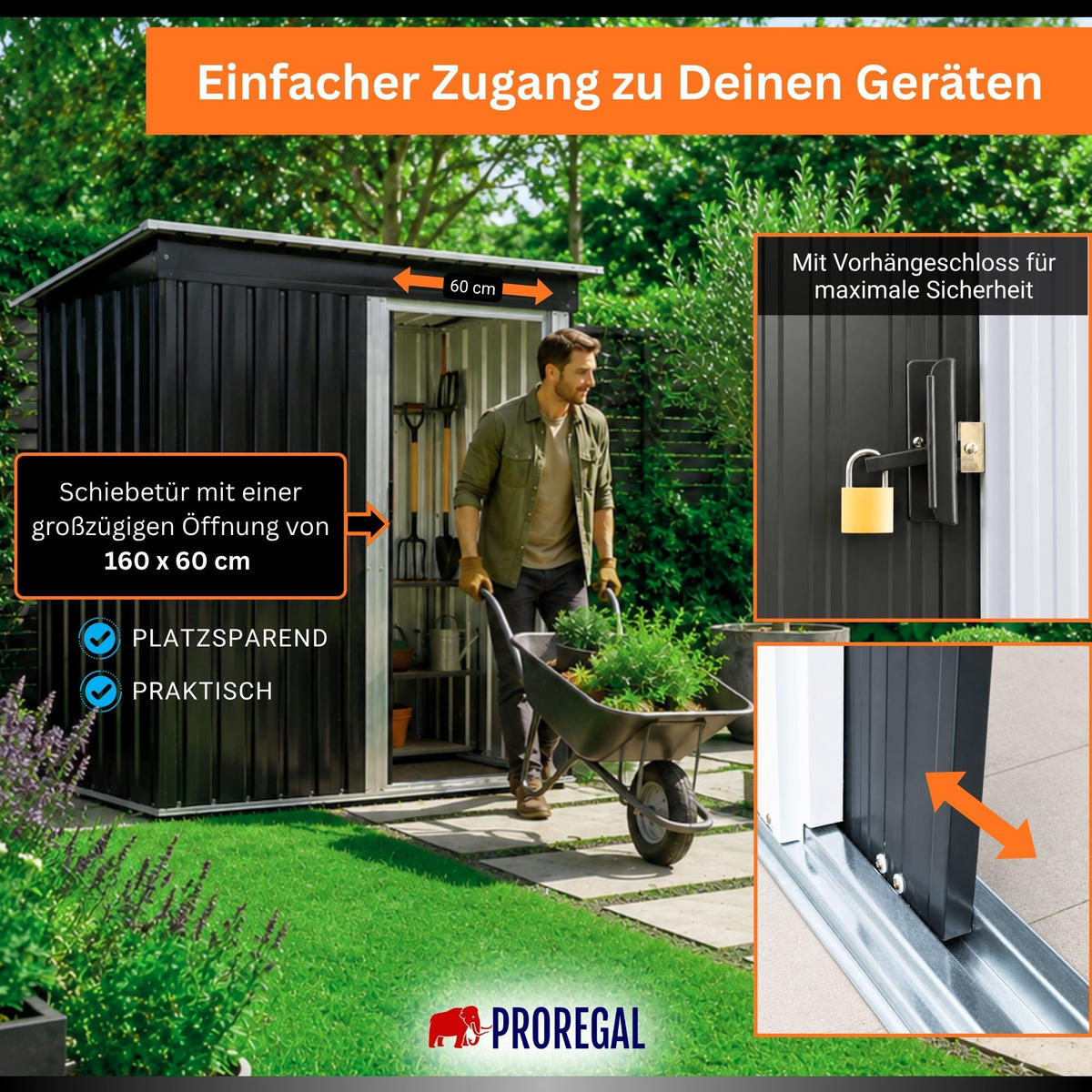 GARTENHAUS Eden Metall 2m3 Anthrazit Gerätehaus - Anthrazit, Metall (164/181/89cm) - PROREGAL