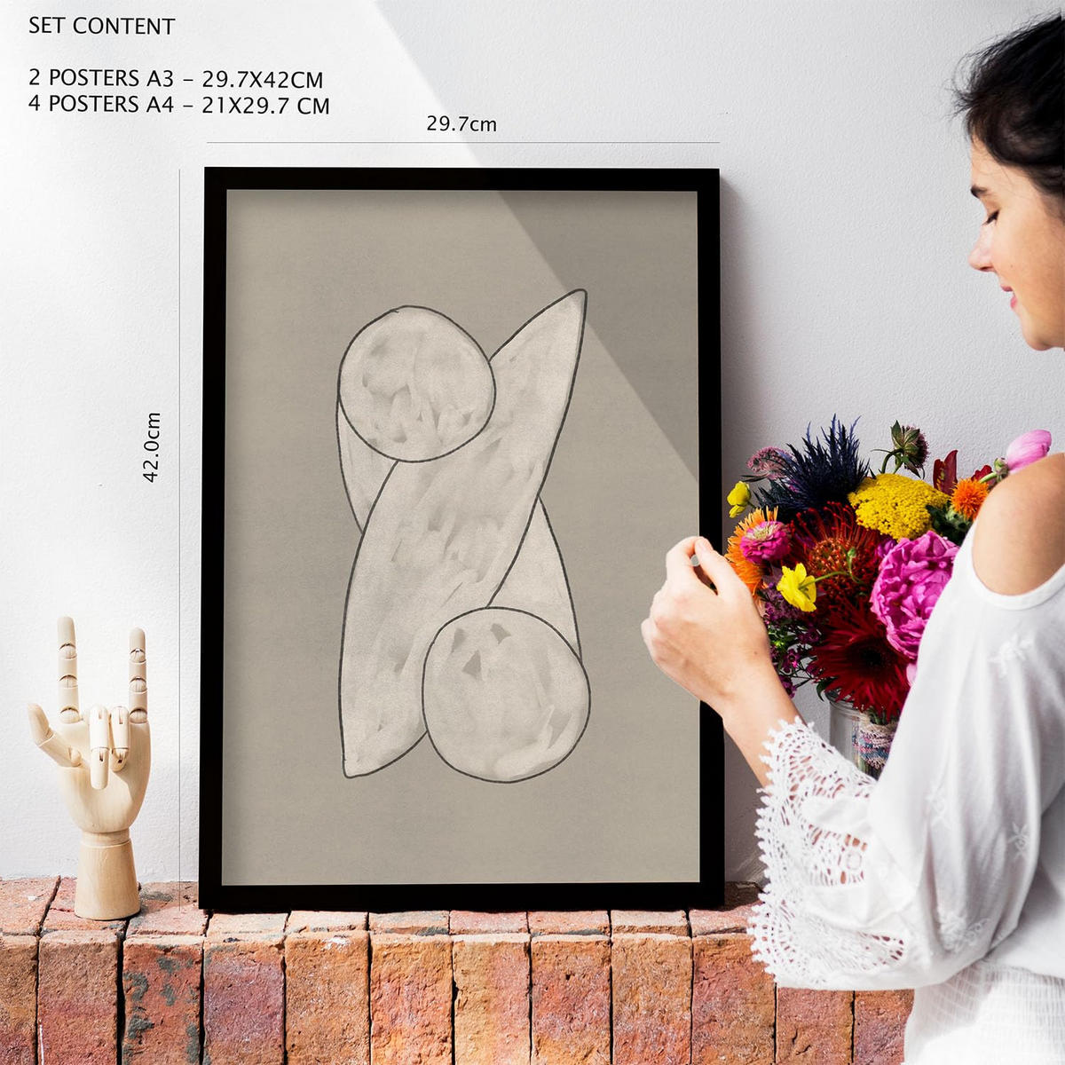 POSTER Set Mit 6 Kosmische Kontur In Form Abstracts Ästhetische Dekorative Gemälde Für Ihr Wohnzimmer, Schlafzimmer, Zuhause A3 & A4 Weißer Rahmen - Weiß, Papier (29/3cm) - Nacnic