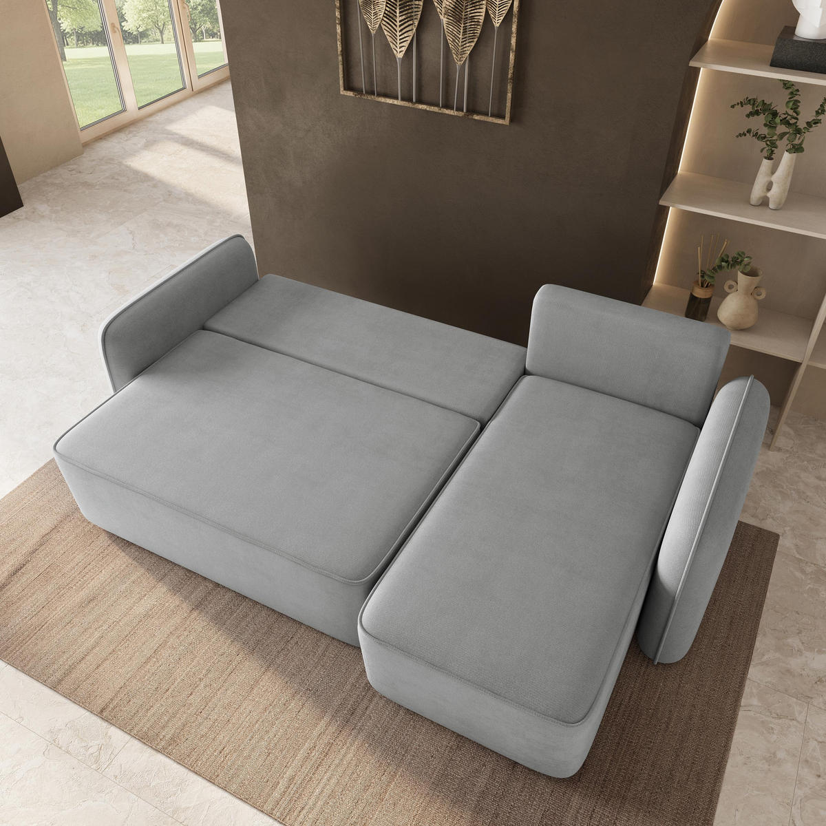ROHOVÁ Sedačka DOLVER PAROS 05, Světle šedá - šedá/světle šedá, dřevo/textil (238/156cm) - MASSENO