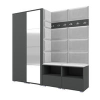 GARDEROBE NELA VI 200 cm (Modulare Flurmöbel Graphit mit Spiegel & Sitzpolster Hellgrau 32 Universell) - Silberfarben/Hellgrau, Holz/Holzwerkstoff (200/187/40cm) - Ravio