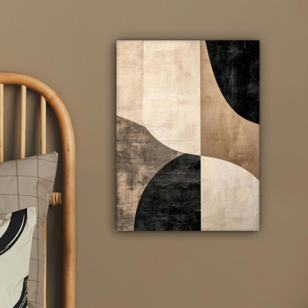 LEINWANDBILD Abstrakt - Flugzeuge - Schwarz - Rund Room Decor 30x40 cm - Beige, Textil (30/40cm) - MuchoWow