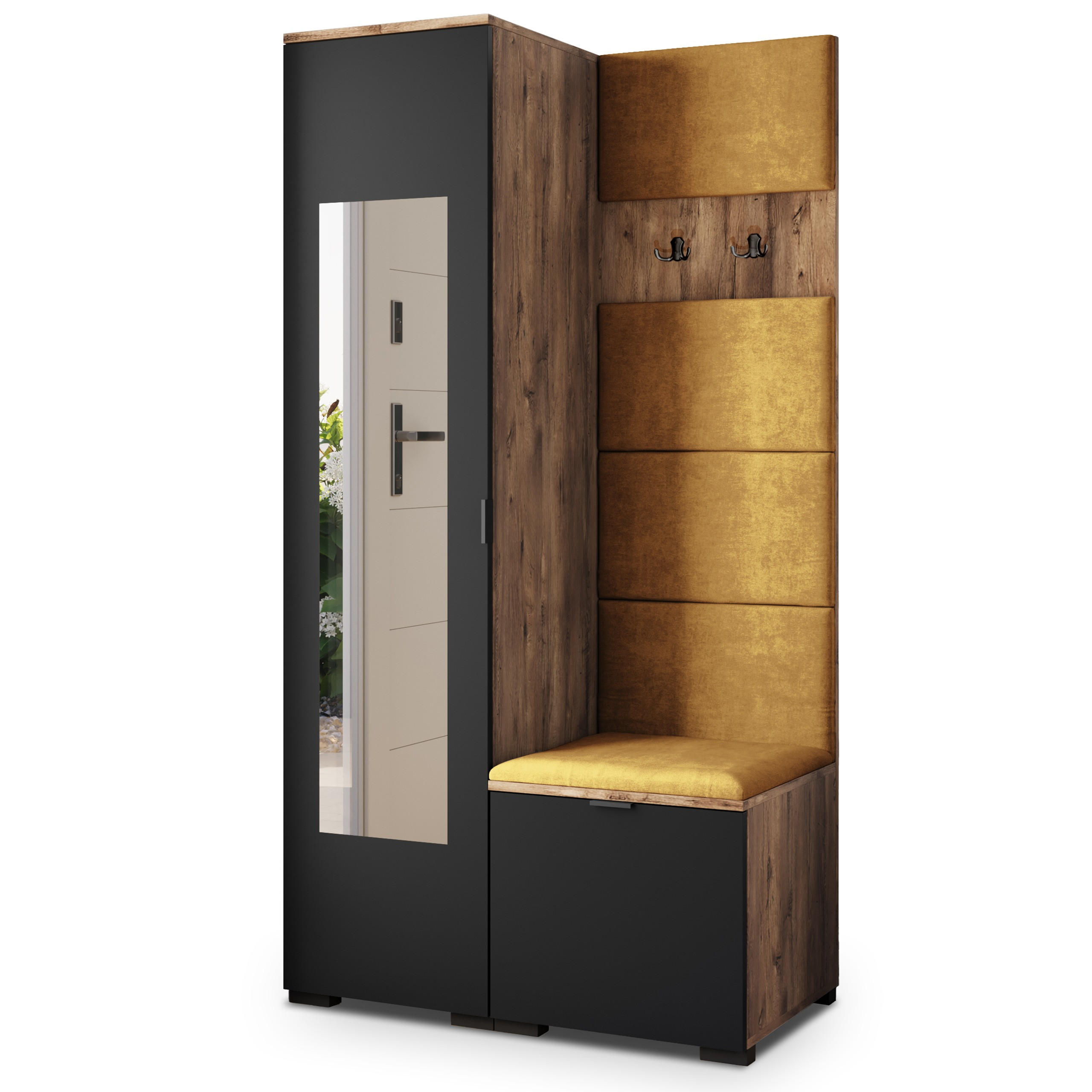 Masseno Garderobenschrank Eiche, Schwarz, Gelb 95x181x51 cm