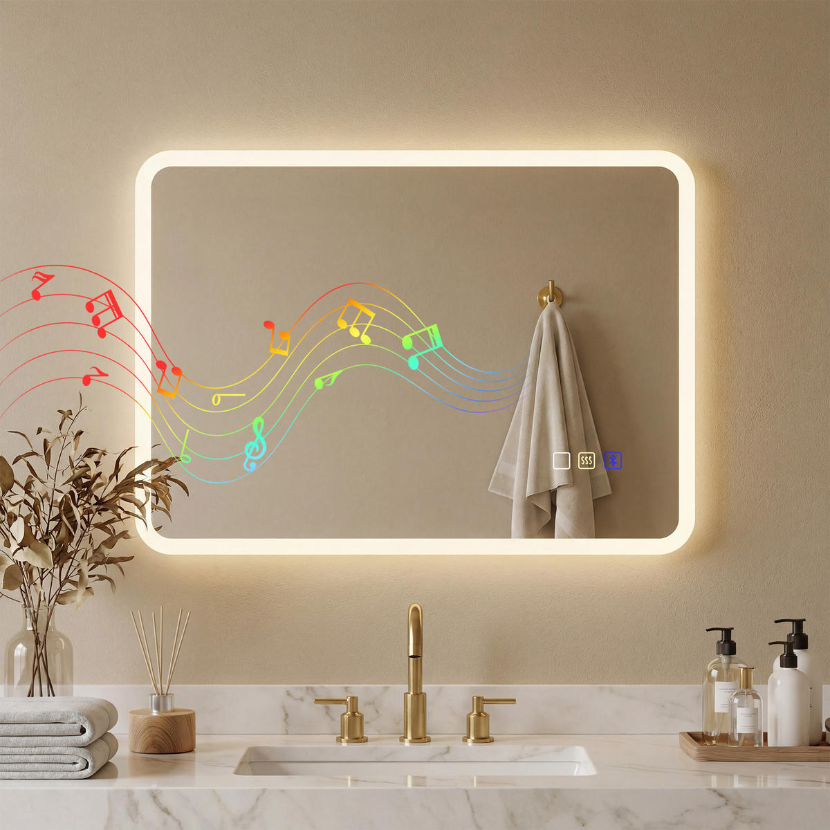 BADEZIMMERSPIEGEL DE-15174 50/70 cm mit Bluetooth und 3 LED-Farben Silber - Silberfarben, Glas (3.5/50/70cm) - ComfortXL