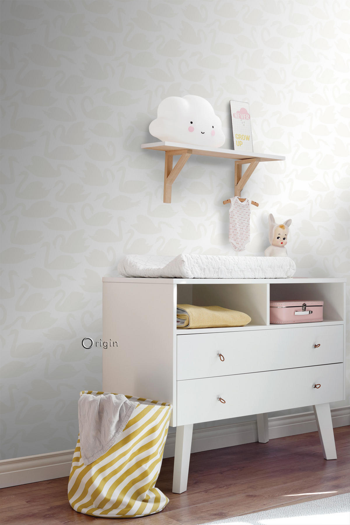 TAPETE Schwäne 53 cm x 10.05 m - Weiß, Papier (53/0.1cm) - Origin Wallcoverings
