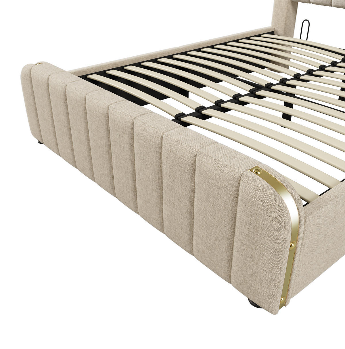 POLSTERBETT aus Leinen 140x200 cm Beige mit Stauraum, USB- und USB-C-Anschluss und Matratze - Beige, Textil (140/200cm) - IVMEU