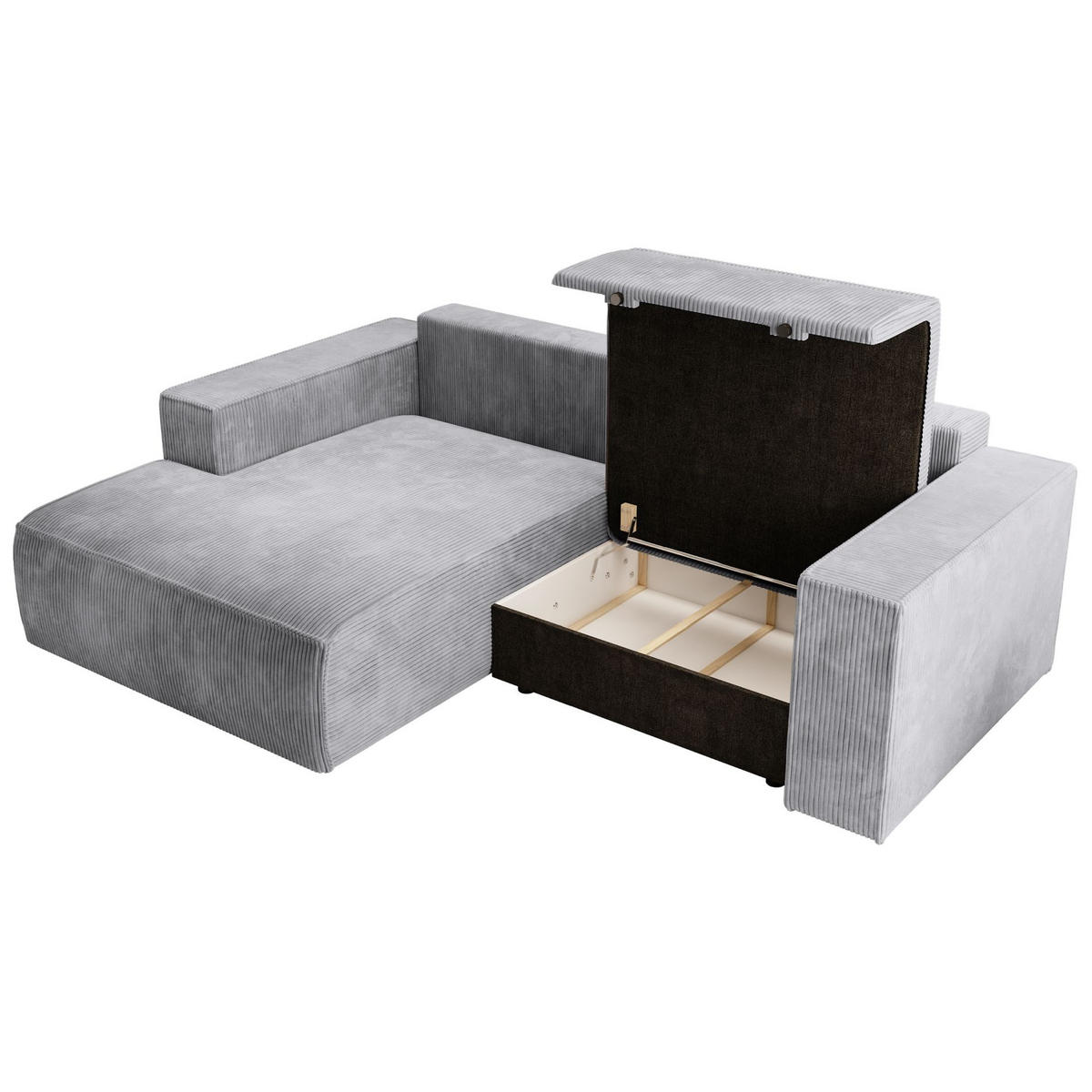 ECKSOFA Farese Mini mit Cordbezug Hellgrau, links - Hellgrau/Schwarz, Textil (240/167cm) - Selsey