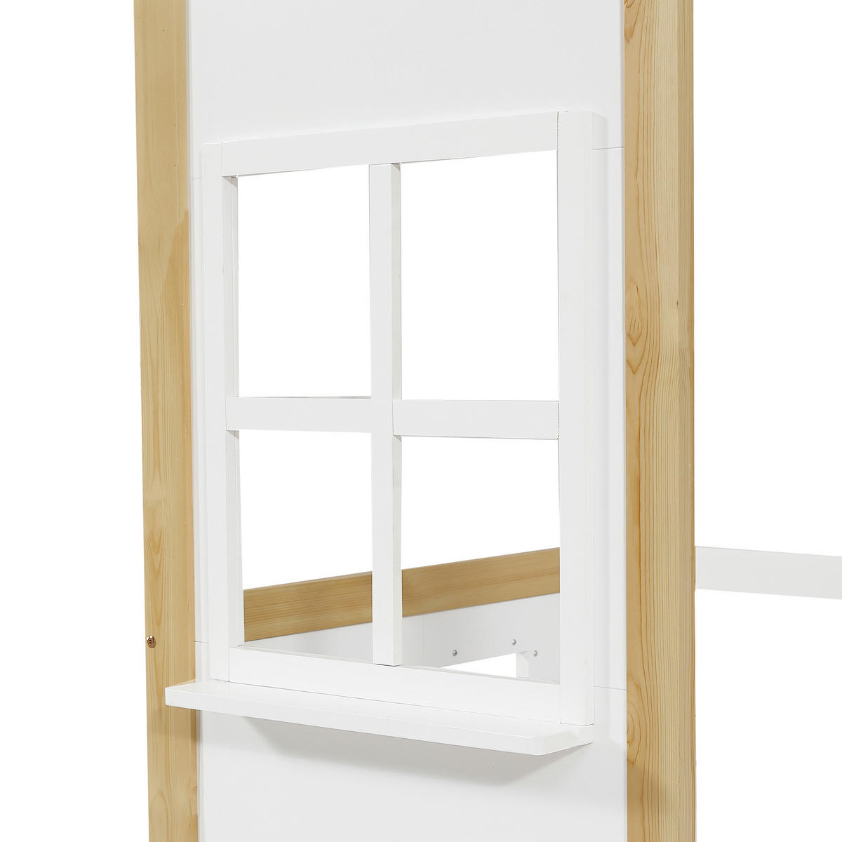 ETAGENBETT 90/200 cm DE-02199, in Weiß/Natur, mit Hausdesign, Treppe und Fenstern - Weiß, Holzwerkstoff (90/200cm) - ComfortXL