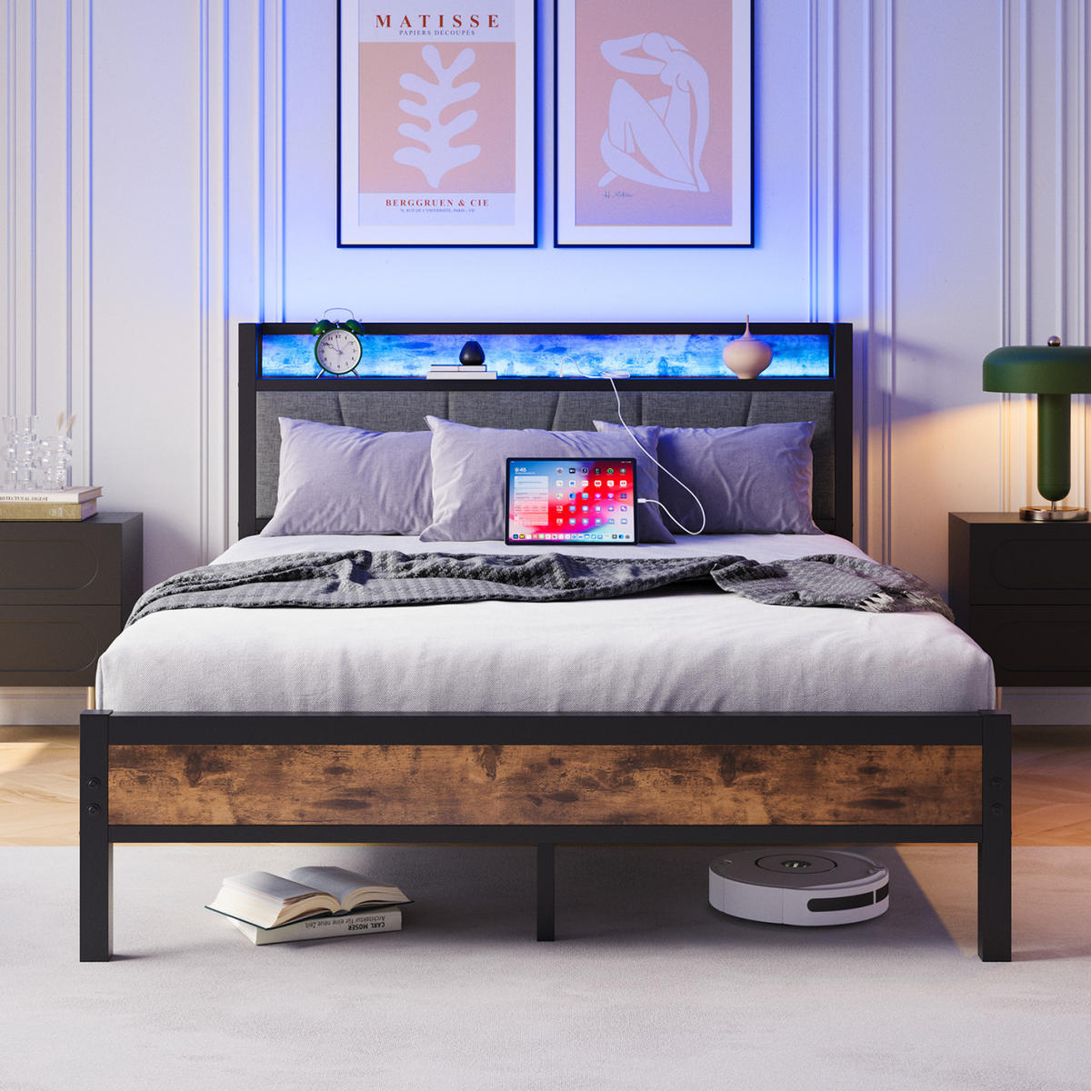 METALLBETT 140/200 cm Braun mit LED und USB - Braun, Metall (140/200cm) - Oxeza