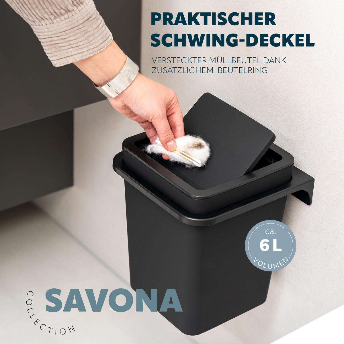 KOSMETIKEIMER SAVONA 6 Liter, schwarz - Schwarz, Kunststoff (18/25/18cm) - bremermann