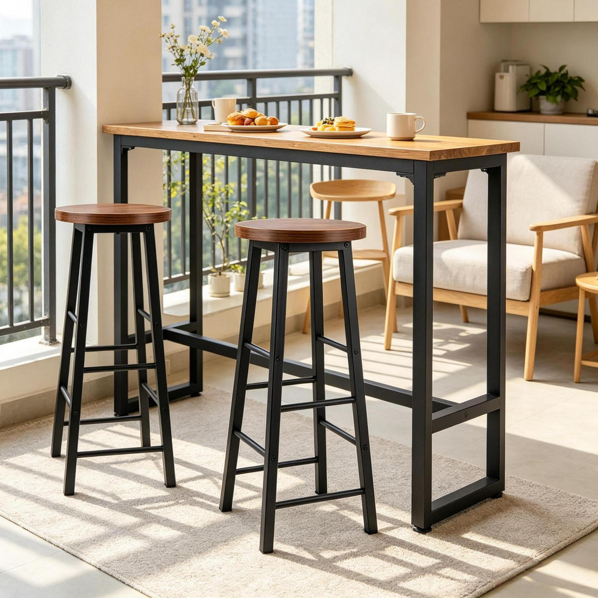 BARHOCKER 2er-Set mit Fußlehne Braun MDF/Metall - Braun, Metall (30/71/30cm) - Meubliv