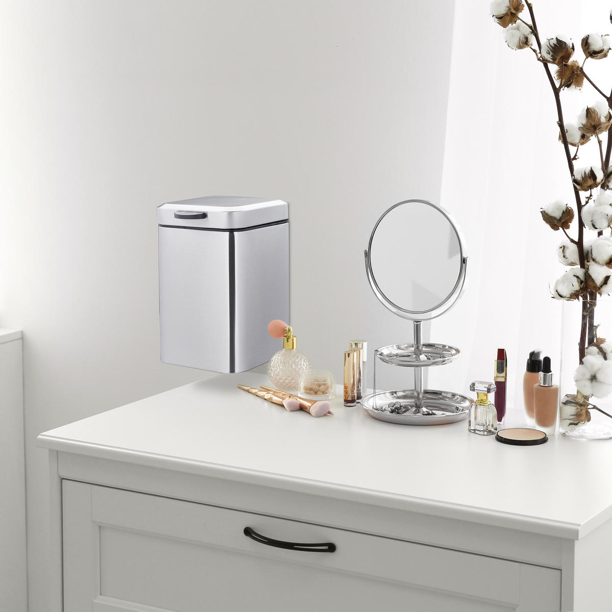 KOSMETIKEIMER - Silberfarben, Kunststoff/Metall (16/24.5/23cm) - Relaxdays
