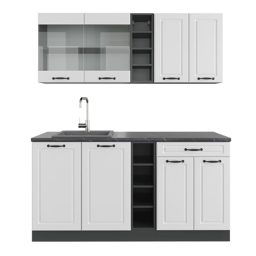 SINGLEKÜCHE R-Line Weiß Landhaus/Anthrazit 160 cm ohne AP - Anthrazit/Weiß, Holzwerkstoff (160/81.6/46cm) - Vicco