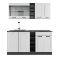 SINGLEKÜCHE R-Line Weiß Landhaus/Anthrazit 160 cm, AP Anthrazit - Anthrazit/Weiß, Holzwerkstoff (160/81.6/60cm) - Vicco
