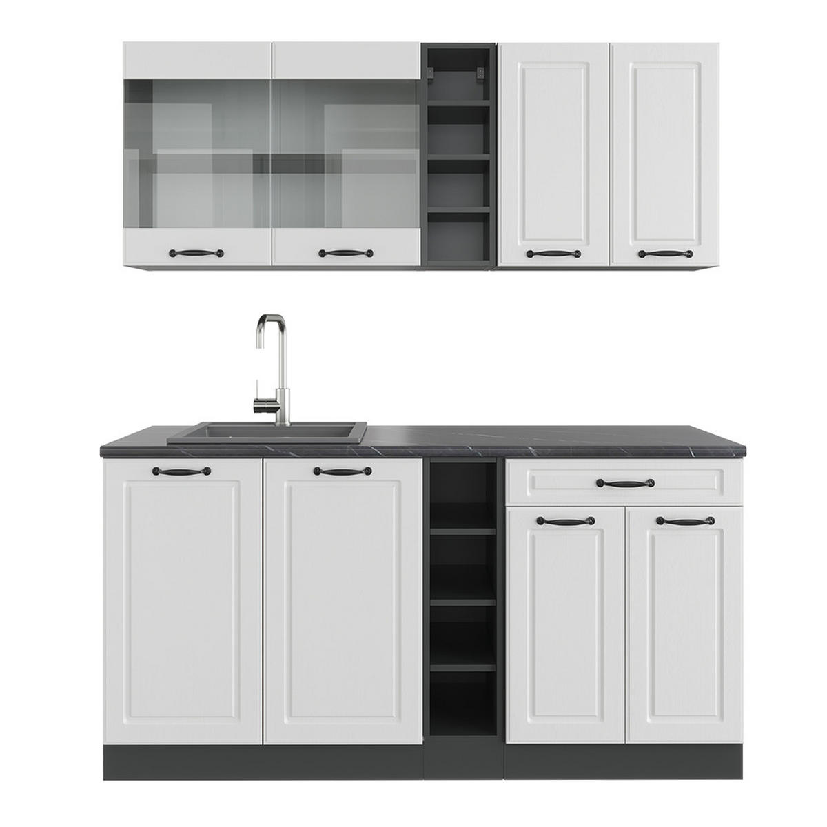 SINGLEKÜCHE R-Line Weiß Landhaus/Anthrazit 160 cm, AP Anthrazit - Anthrazit/Weiß, Holzwerkstoff (160/81.6/60cm) - Vicco