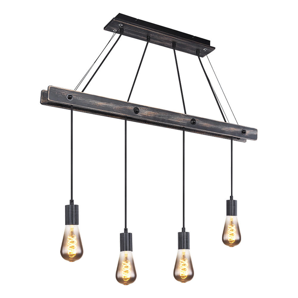 HÄNGELEUCHTE Metall Holz Schwarz matt - Schwarz, Holz (90/9/120cm) - Globo Lighting