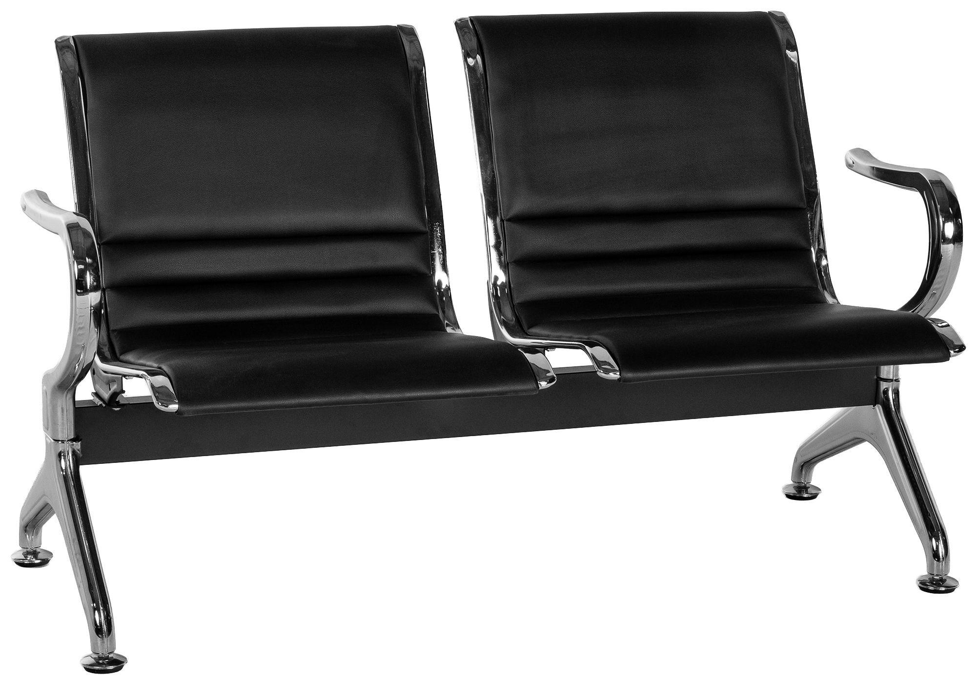 WARTEBANK Lederlook Schwarz - Chromfarben/Schwarz, Textil/Metall (124/76/56cm) - CLP
