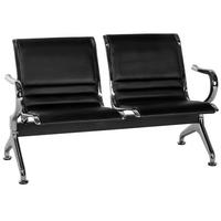 WARTEBANK Lederlook Schwarz - Chromfarben/Schwarz, Textil/Metall (124/76/56cm) - CLP