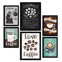 POSTER Set Mit 6 Kaffee Vollfarbige Illustrationen Von Kaffee & Getränken Im Werbetafel Illustrationen Für & Heim A3 & A4 Schwarzer Rahmen - Schwarz, Papier (29/3cm) - Nacnic